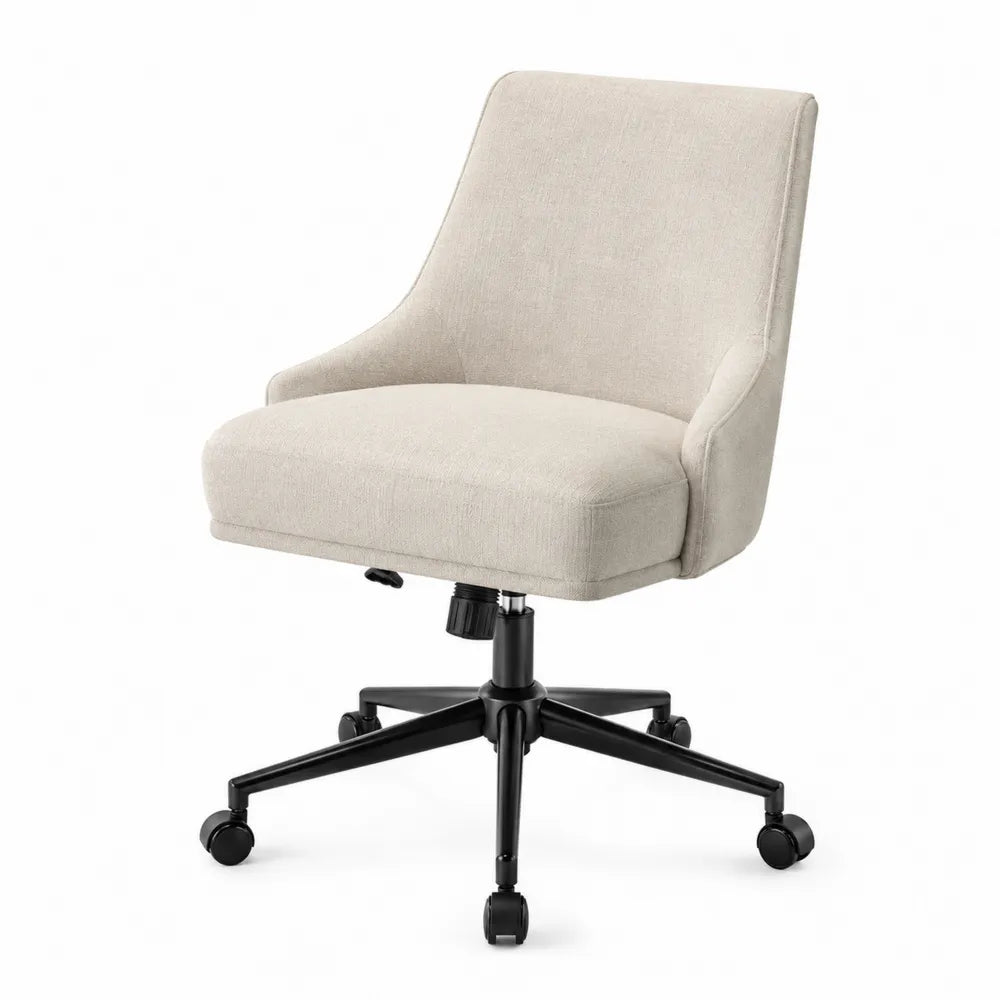 Chaise de bureau pivotante en tissu beige avec base en acier noir