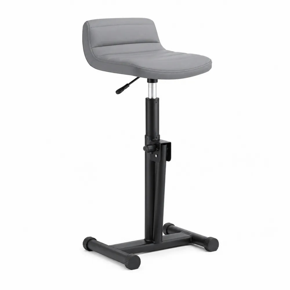 Tabouret Réglable en PU Gris avec Support Métal