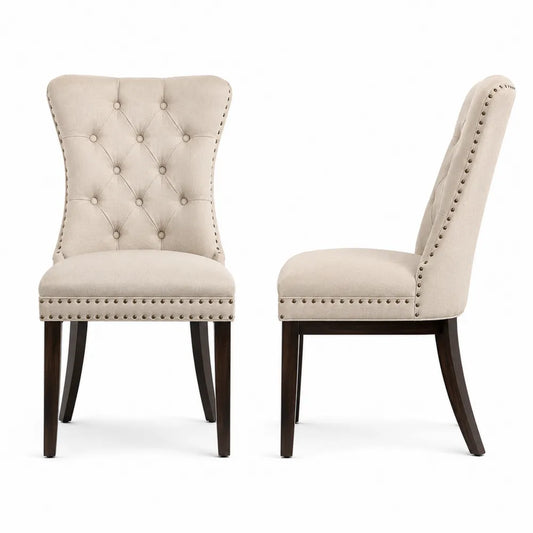 Chaise de salle à manger en bois et tissu polyester beige