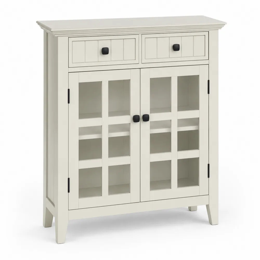 Commode en bois avec portes en verre trempé blanc 80x35x95 cm
