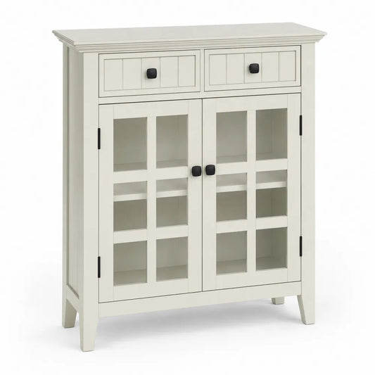 Commode en bois avec portes en verre trempé blanc 80x35x95 cm