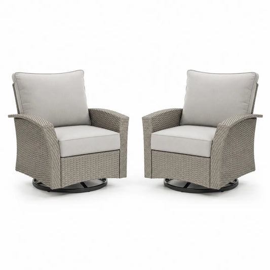 Ensemble de 2 fauteuils pivotants en rotin synthétique gris avec coussins