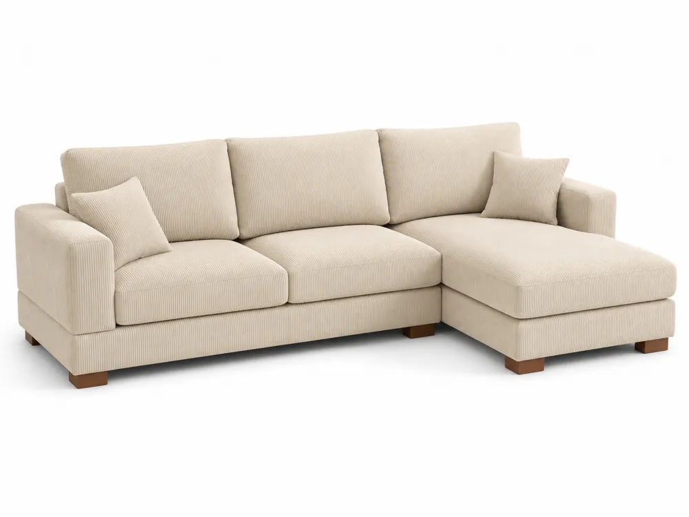 Canapé en tissu côtelé beige avec méridienne 280 cm