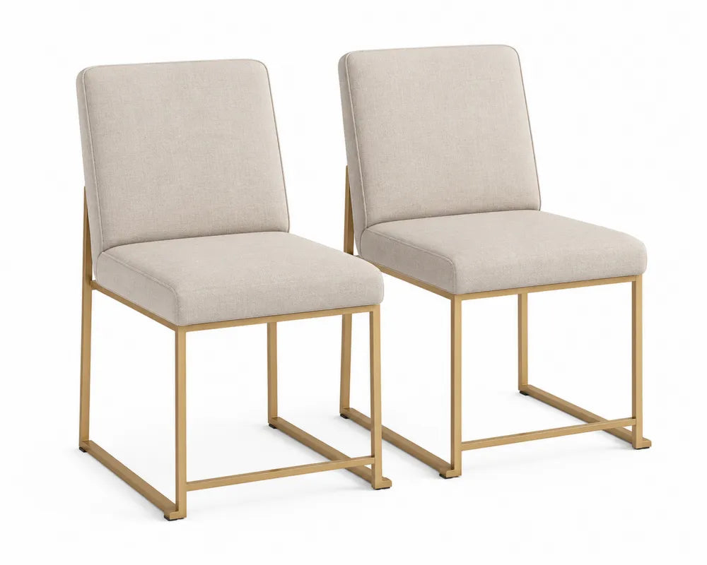 Lot de 2 chaises en tissu beige et métal doré