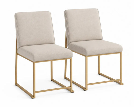 Lot de 2 chaises en tissu beige et métal doré