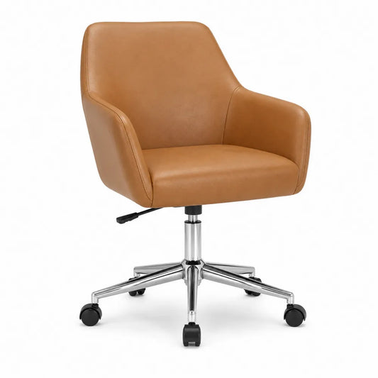 Chaise de bureau pivotante en cuir avec accoudoirs - Marron clair