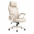 Chaise de bureau en similicuir beige réglable avec accoudoirs