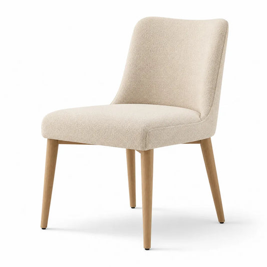 Chaise en tissu polyester beige avec pieds en chêne