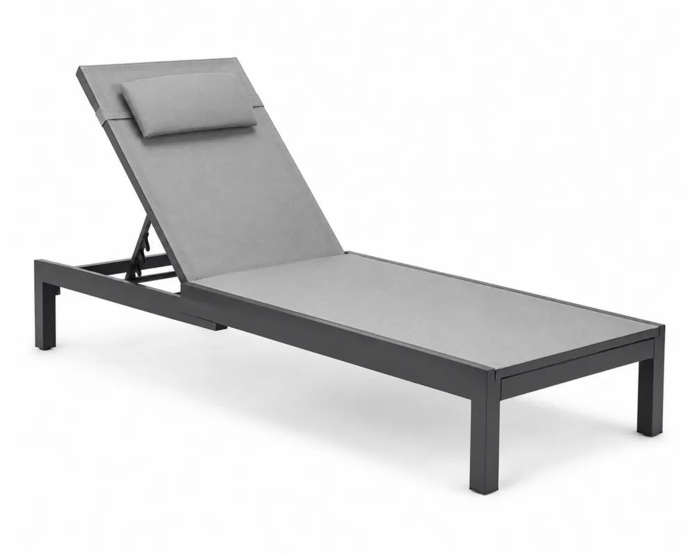 Chaise longue extérieure en aluminium gris réglable