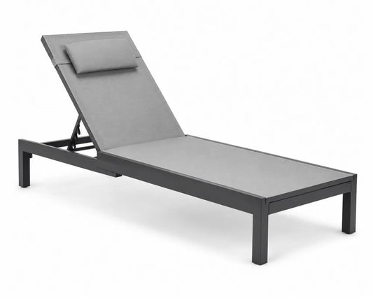 Chaise longue extérieure en aluminium gris réglable
