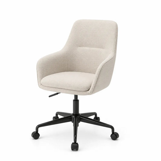 Chaise pivotante en tissu polyester beige et base en métal noir