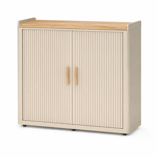 Armoire de rangement en métal et bois avec portes battantes beige