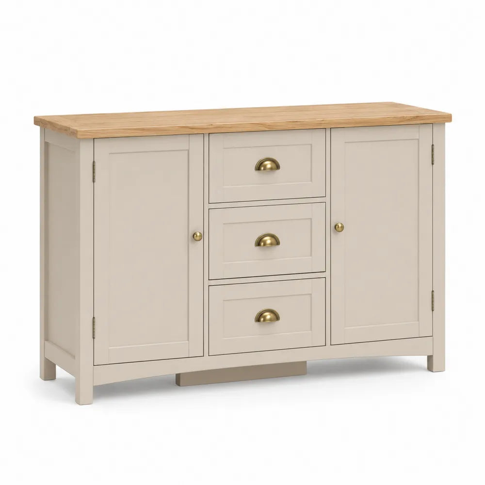 Buffet en bois avec 2 portes et 3 tiroirs en chêne et crème 120x40x85 cm