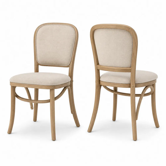 Ensemble de 2 chaises en bois avec tissu en polyester beige