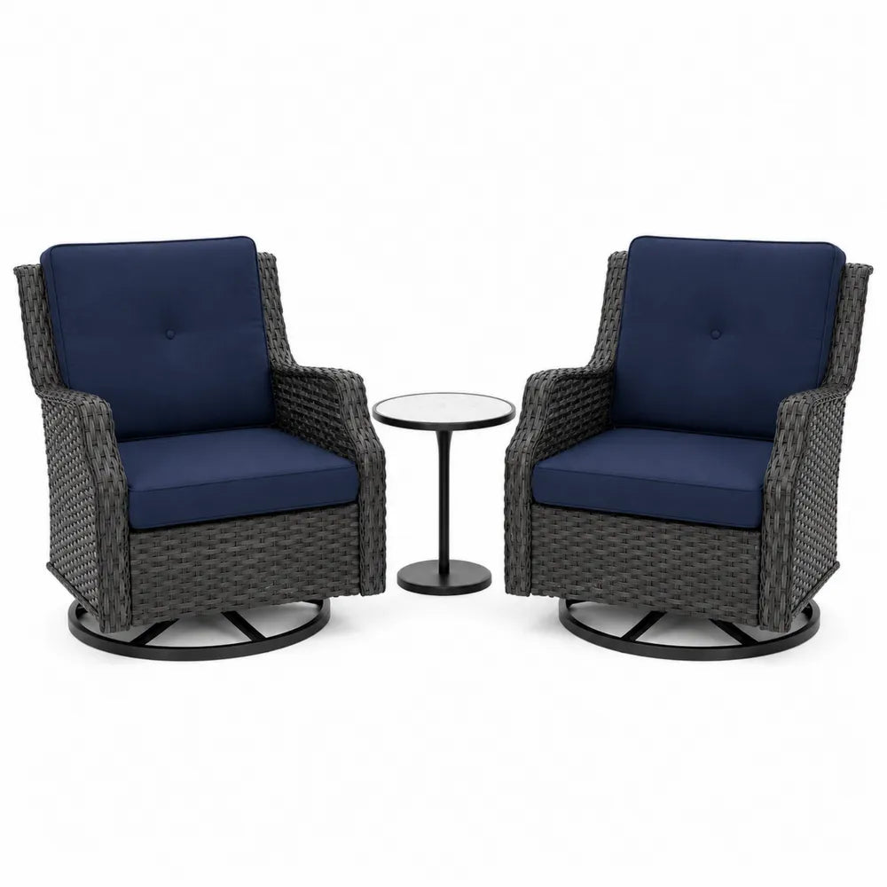Ensemble de fauteuils pivotants en rotin avec table en verre