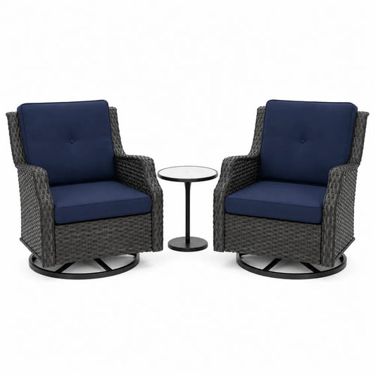 Ensemble de fauteuils pivotants en rotin avec table en verre