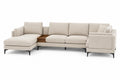 Canapé modulaire en tissu polyester beige avec repose-pied et tablette en bois