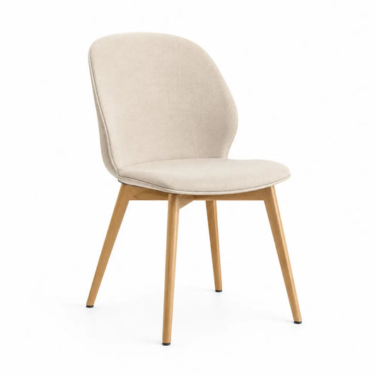 Chaise en tissu polyester beige avec pieds en bois