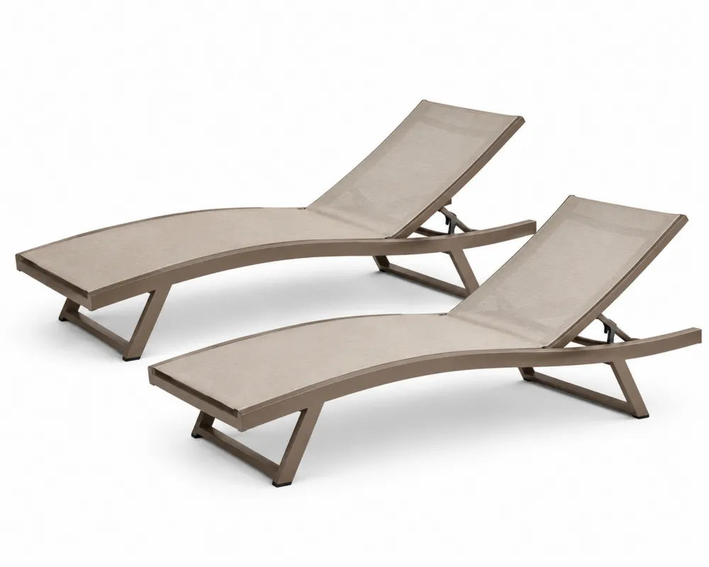 Lot de 2 Chaises Longues Extérieur Aluminium et Textilène Beige