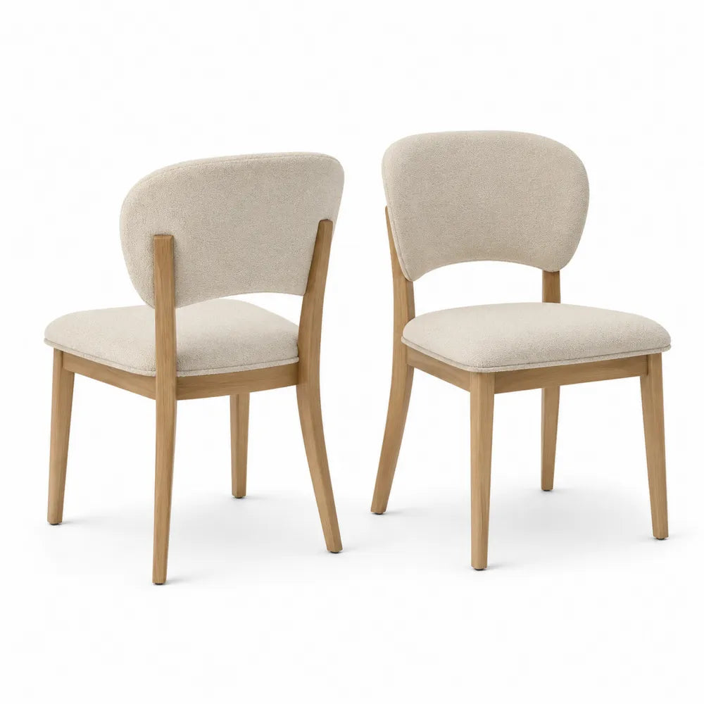 Lot de 2 chaises en tissu bouclé beige et chêne