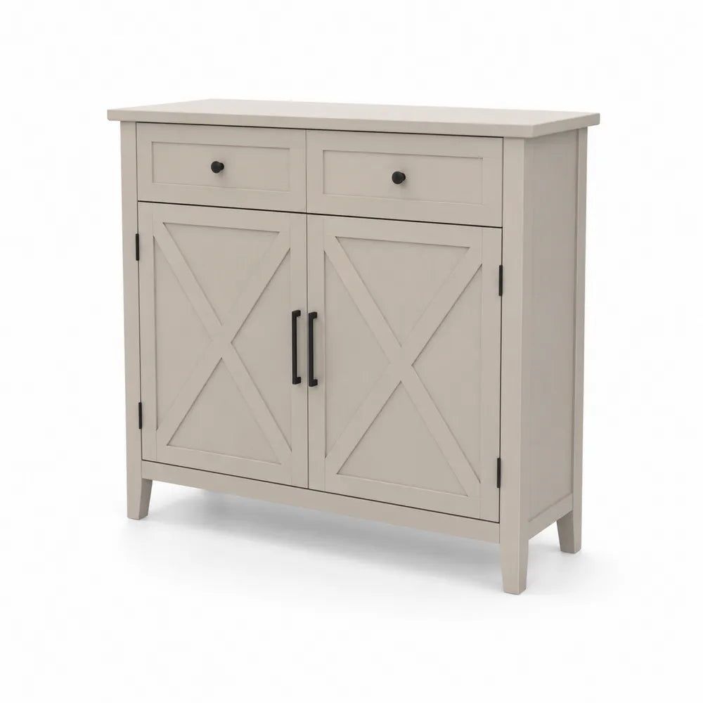 Buffet en bois avec 2 portes et 2 tiroirs beige