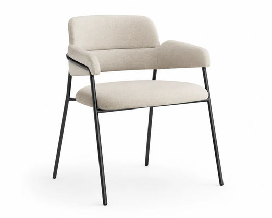 Chaise en tissu polyester beige avec structure en acier noir